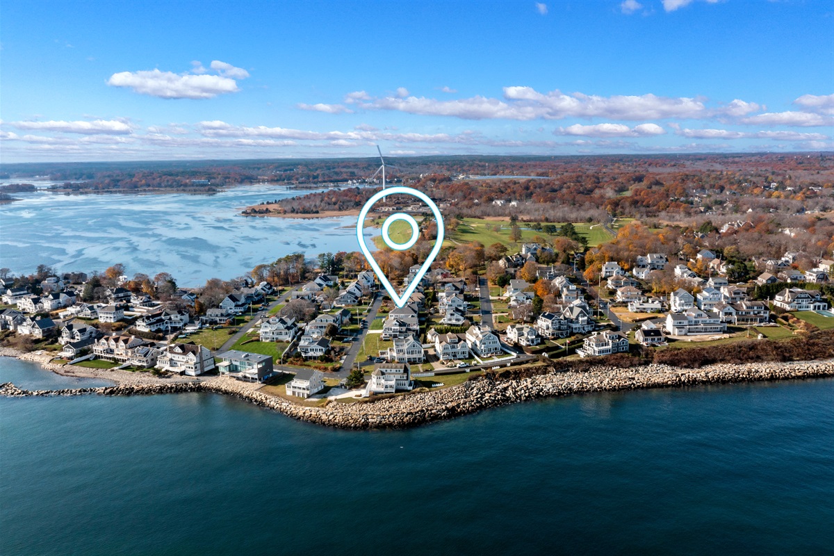 Aerial view of your cozy, stylish condo near the beach