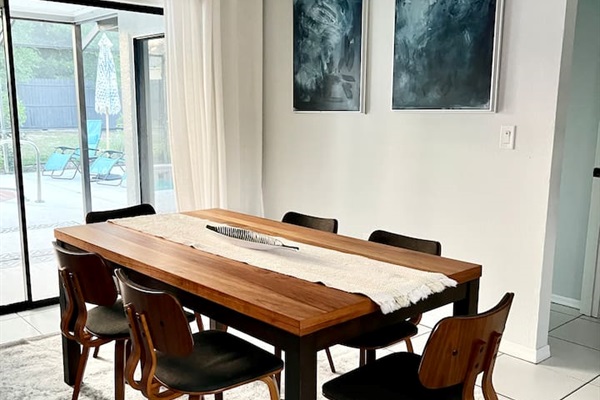 Dining room with a view of the pool