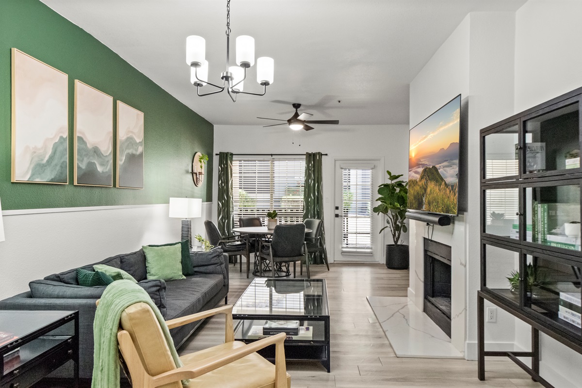Inviting and stylish living room made for relaxing stays.