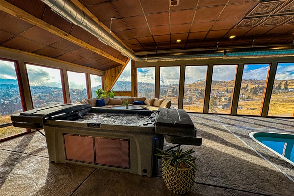 Watch the kids swim while you relax in the hot tub!