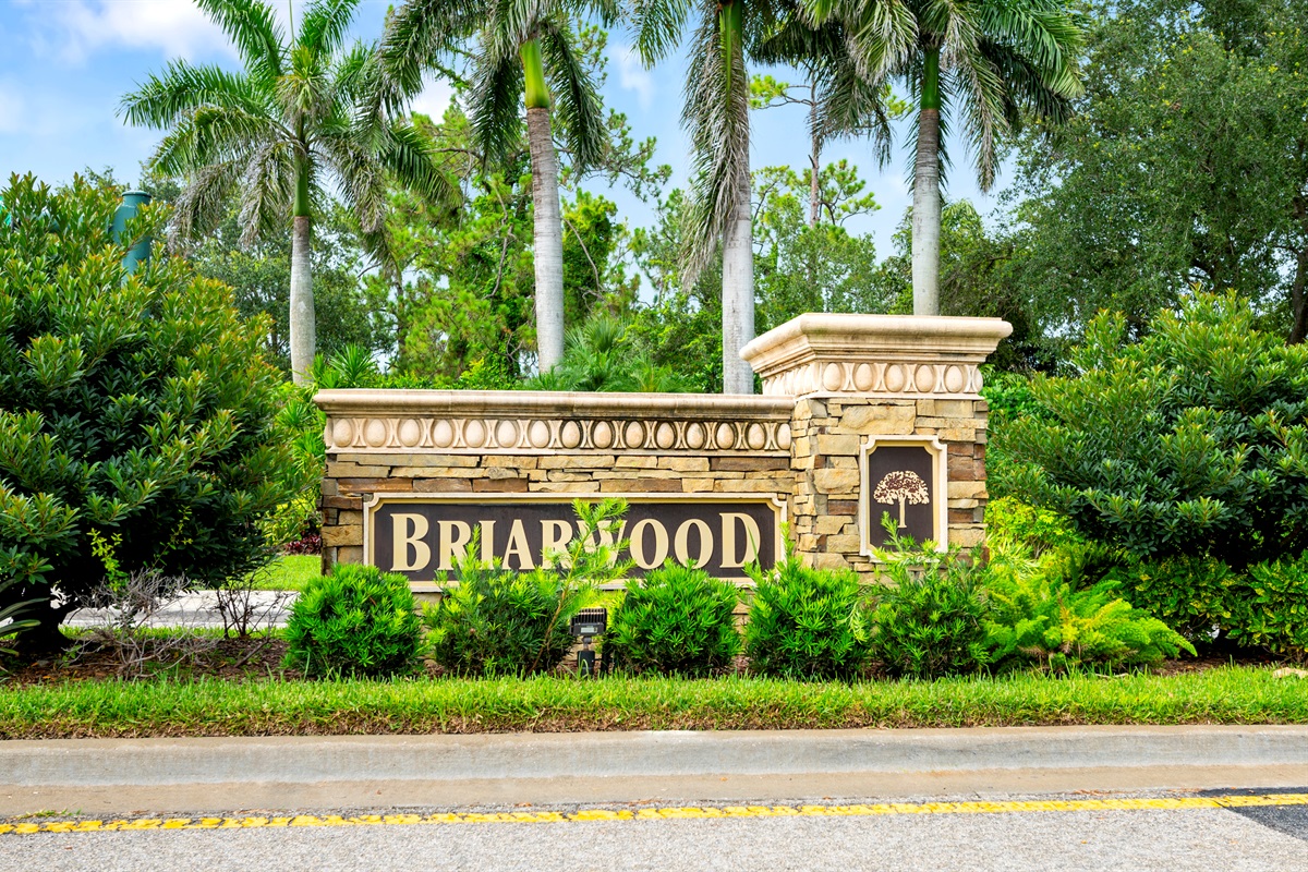 Briarwood Front Gate Sign - Welcome to Briarwood—resort-style amenities behind a private gated entry