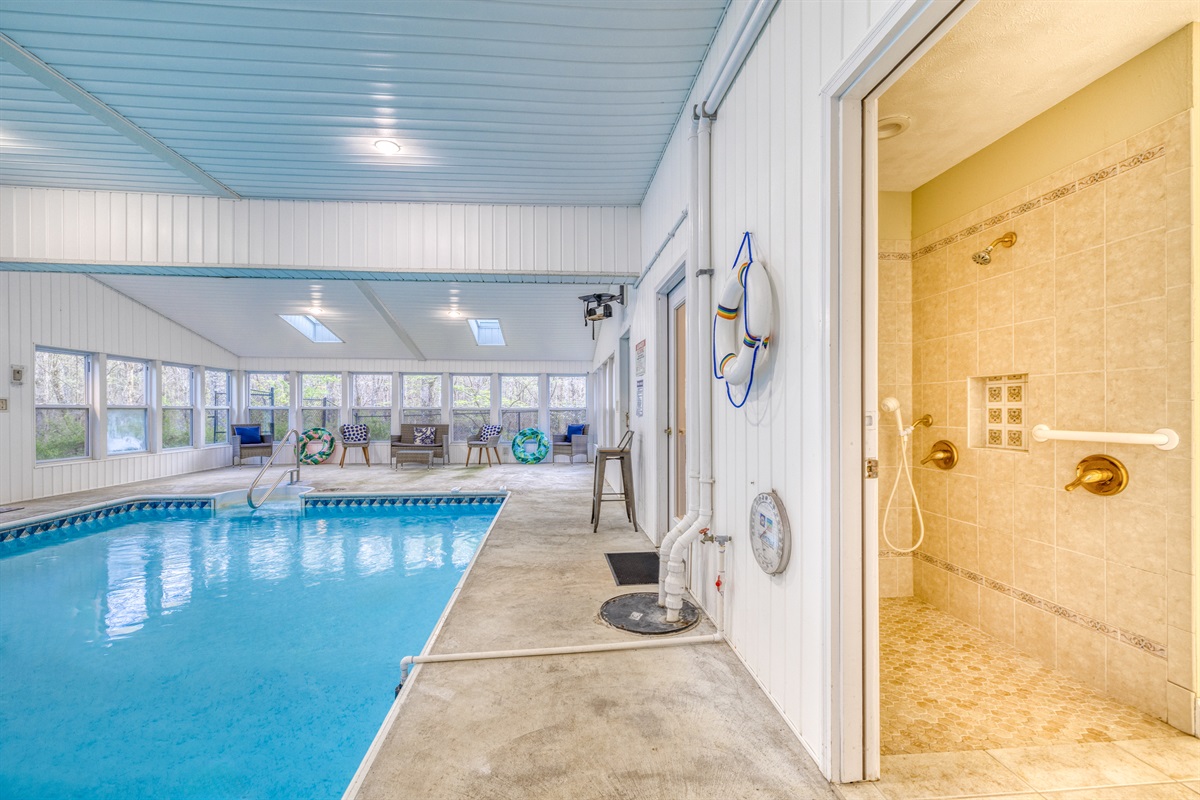 Huge Indoor Heated Pool Plus Bathroom with Shower