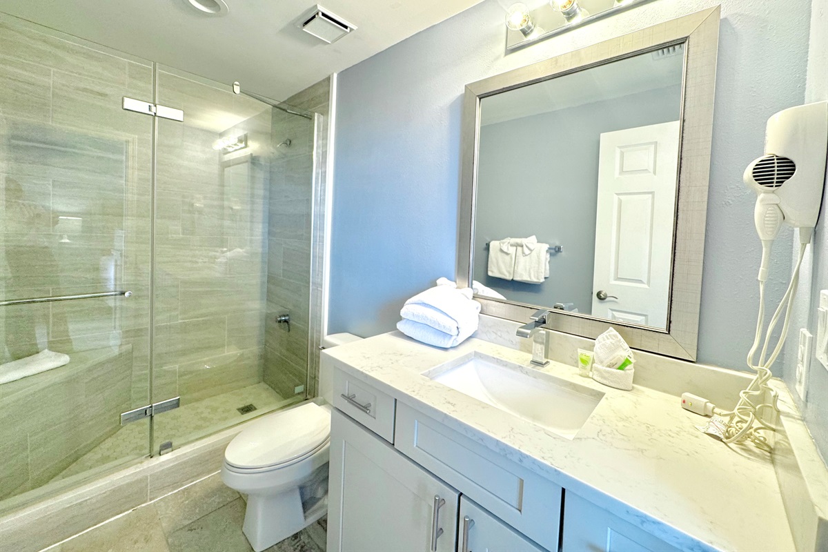 Full private bath adjoins the queen bedroom