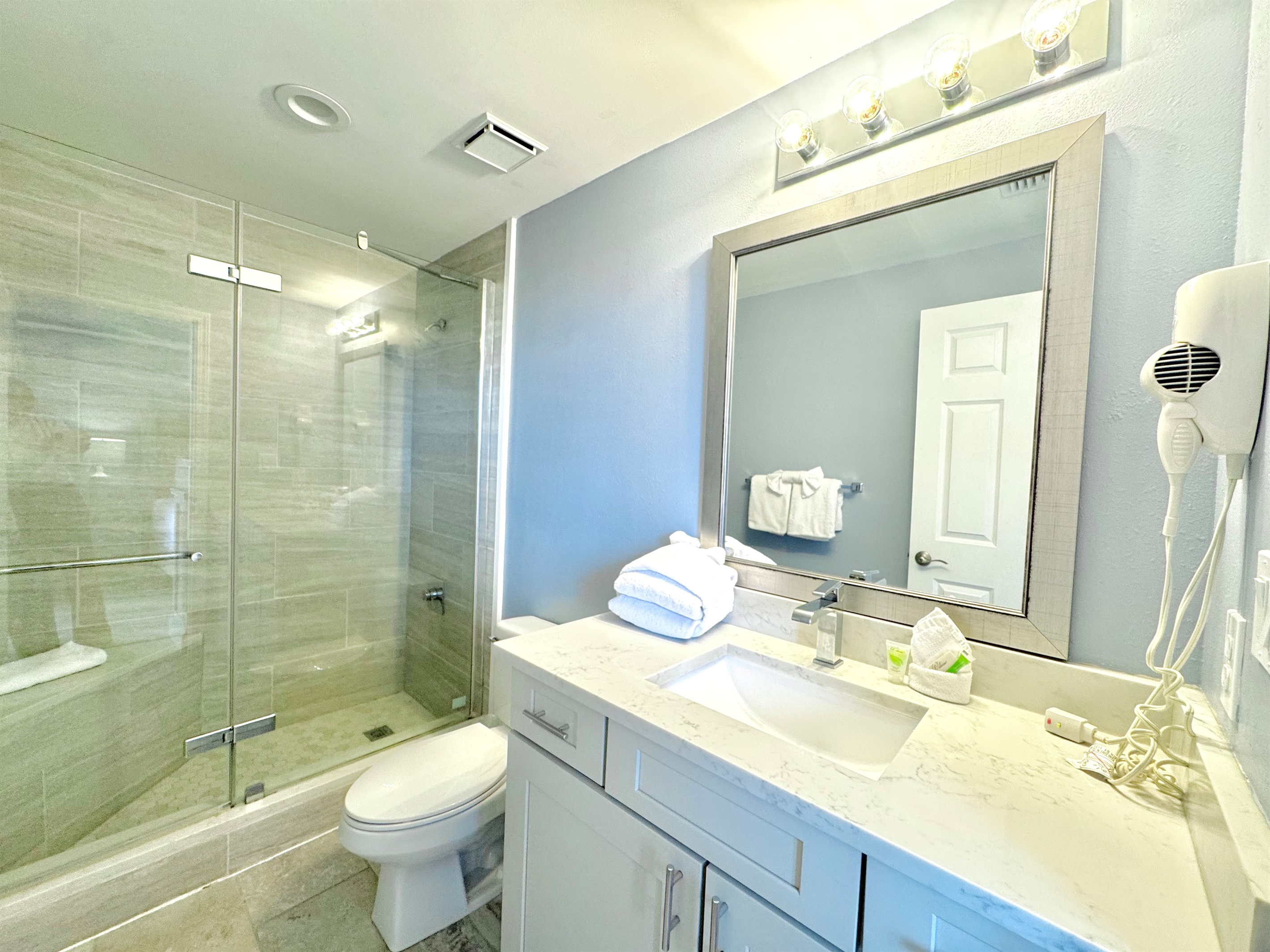 Full private bath adjoins the queen bedroom