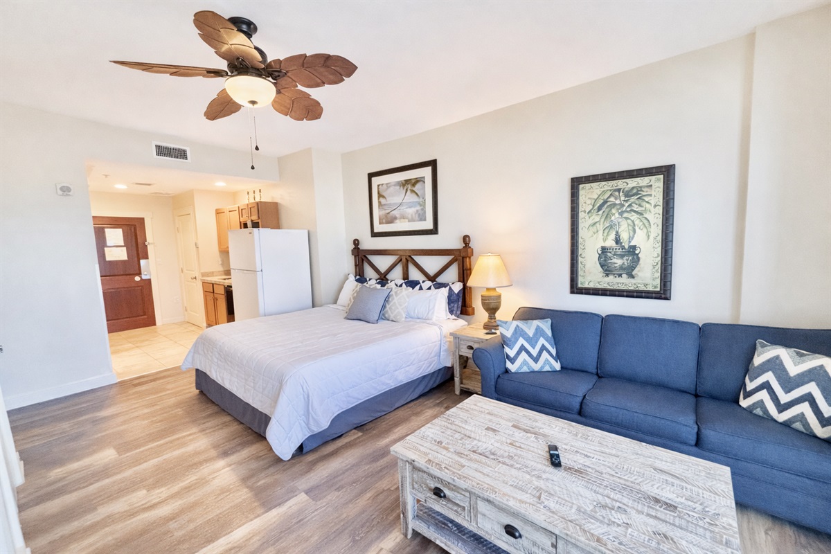 King size bed and queen pullout couch available!