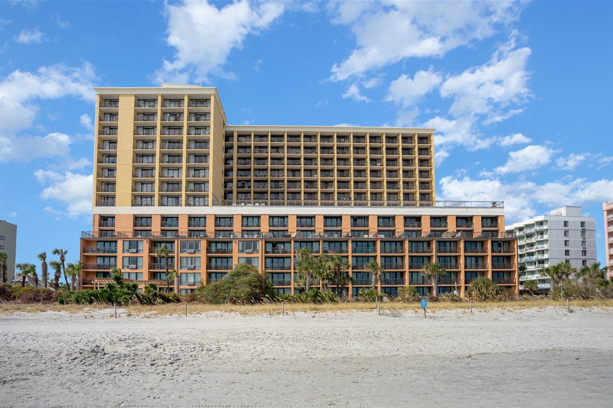 View of the resort from the beach.