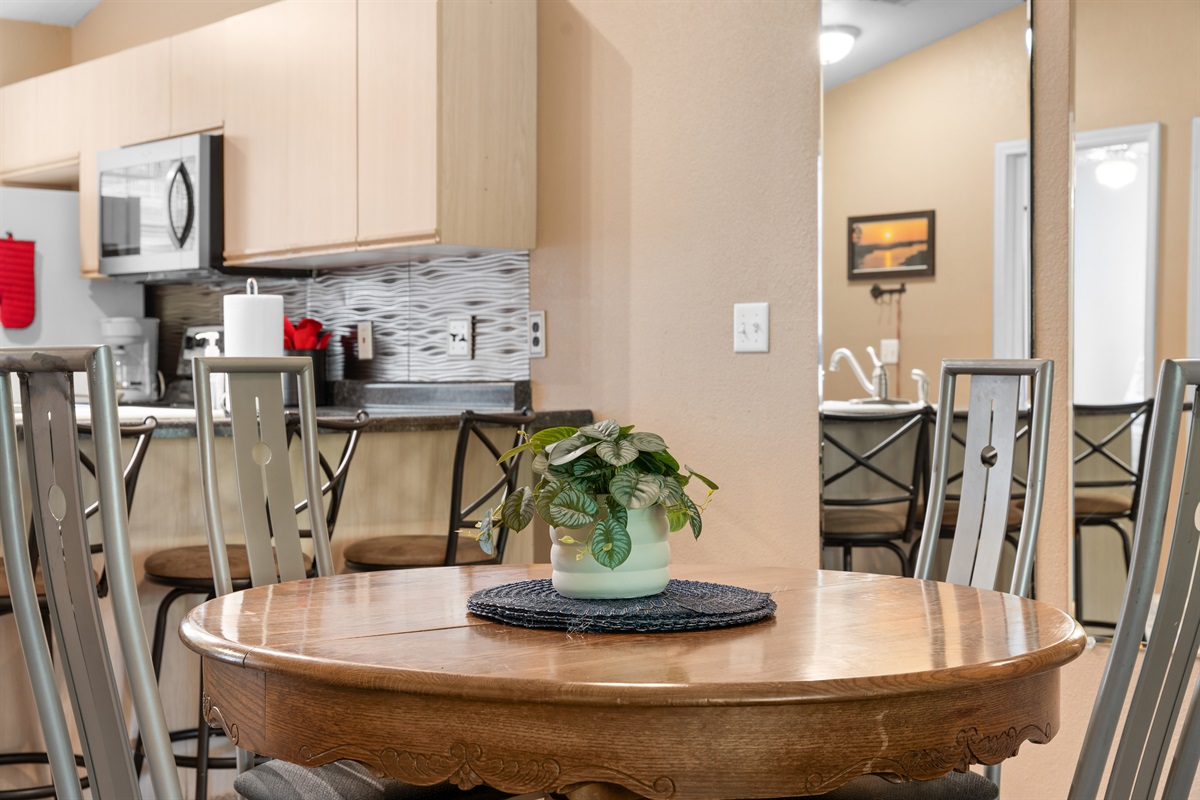 A dedicated dining spot gives you a comfortable place for breakfast, takeout, cards, or planning the day.