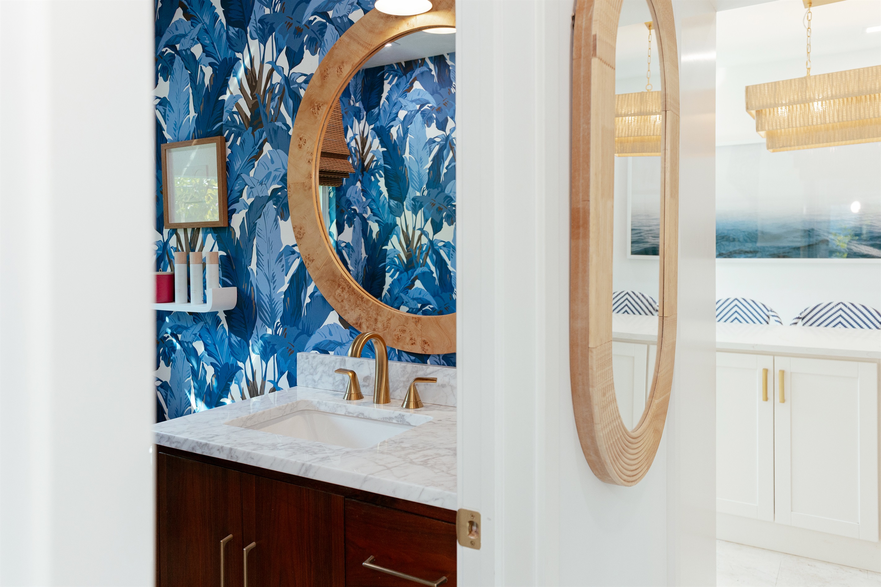 A half bathroom is located just off the kitchen on the main floor of the home.