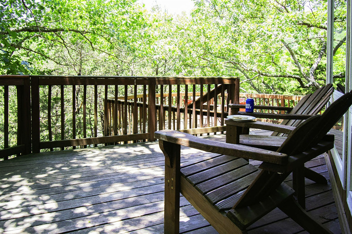 Adirondack chairs on deck for stress free relaxing. Ahhhhhhh