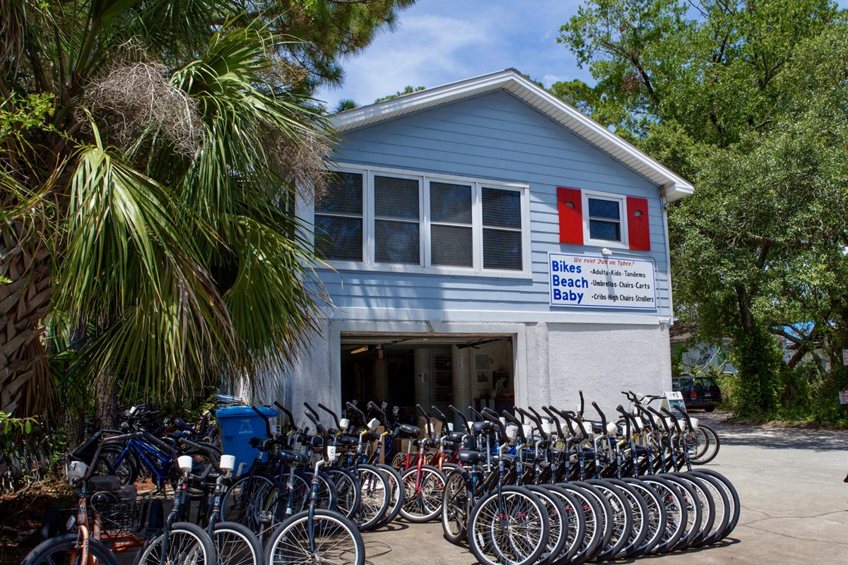 Rent bikes to ride around the island and on the beach