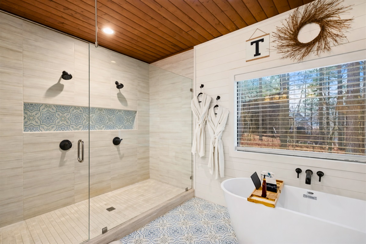 Experience relaxation and rejuvenation in the bathroom, designed with a spa-inspired aesthetic.