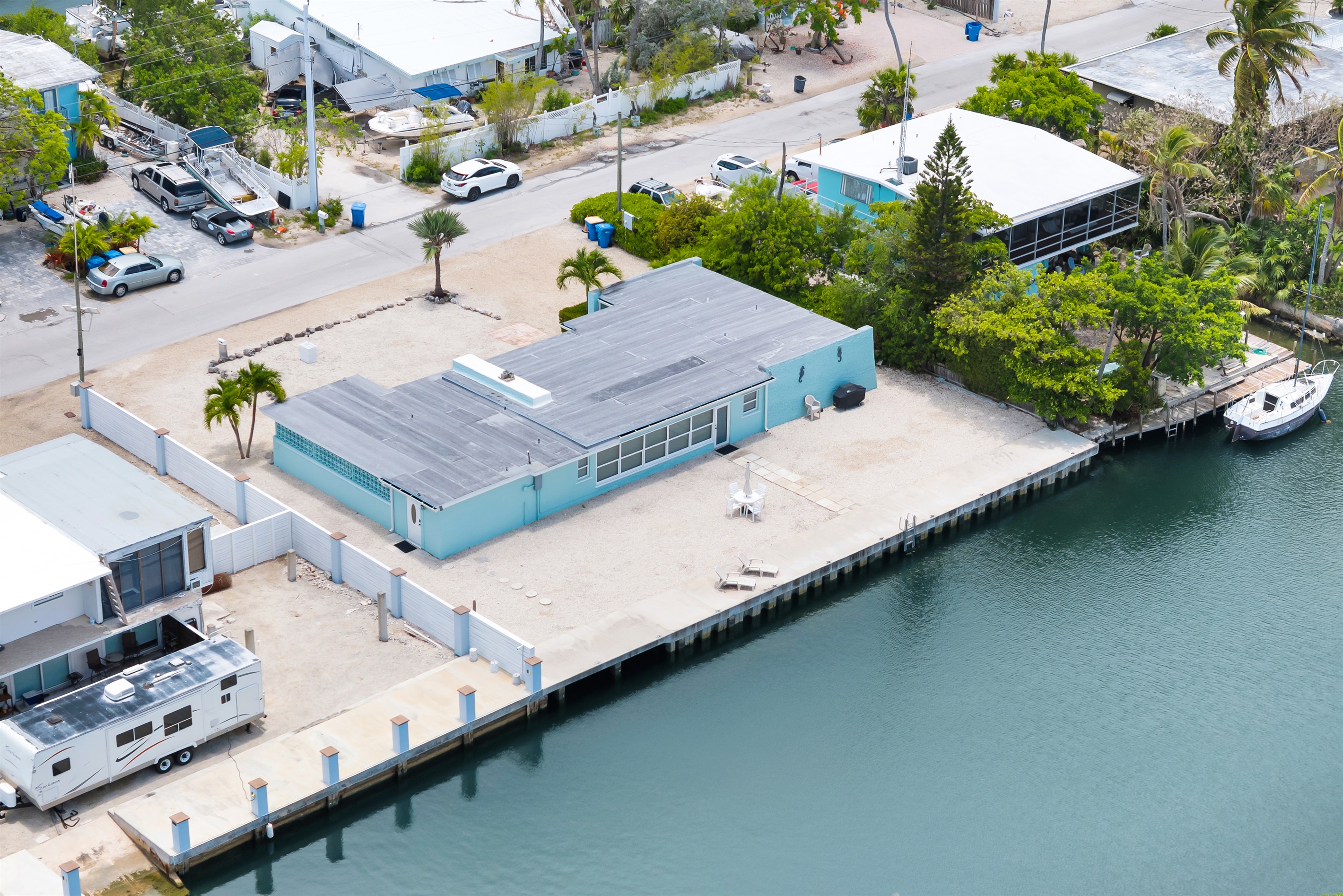 Aerial view of home with 120' of dockage