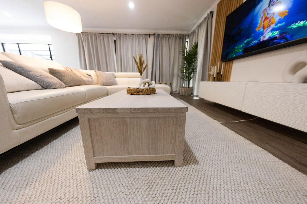 living room with 65inch QLED TV