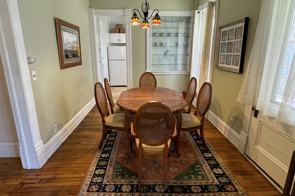 Dining room with beautiful built-in glass display cabinet