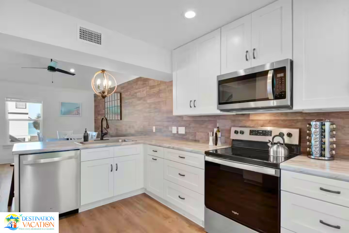 Modern kitchen combines style, function, and coastal charm.