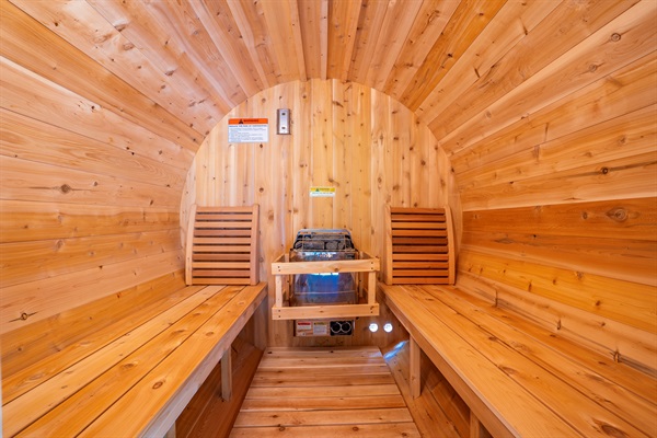 Your stay includes a private sauna—because vacation should feel like a spa