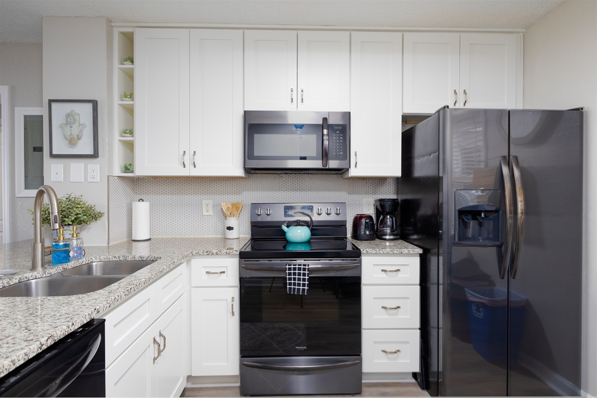 Fully stocked kitchen for home cooked meals