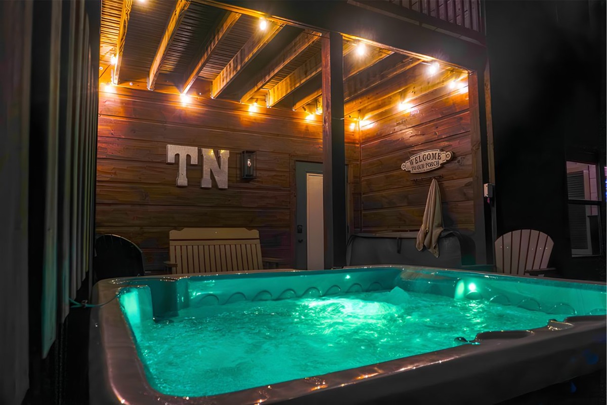 Private hot tub on back porch
