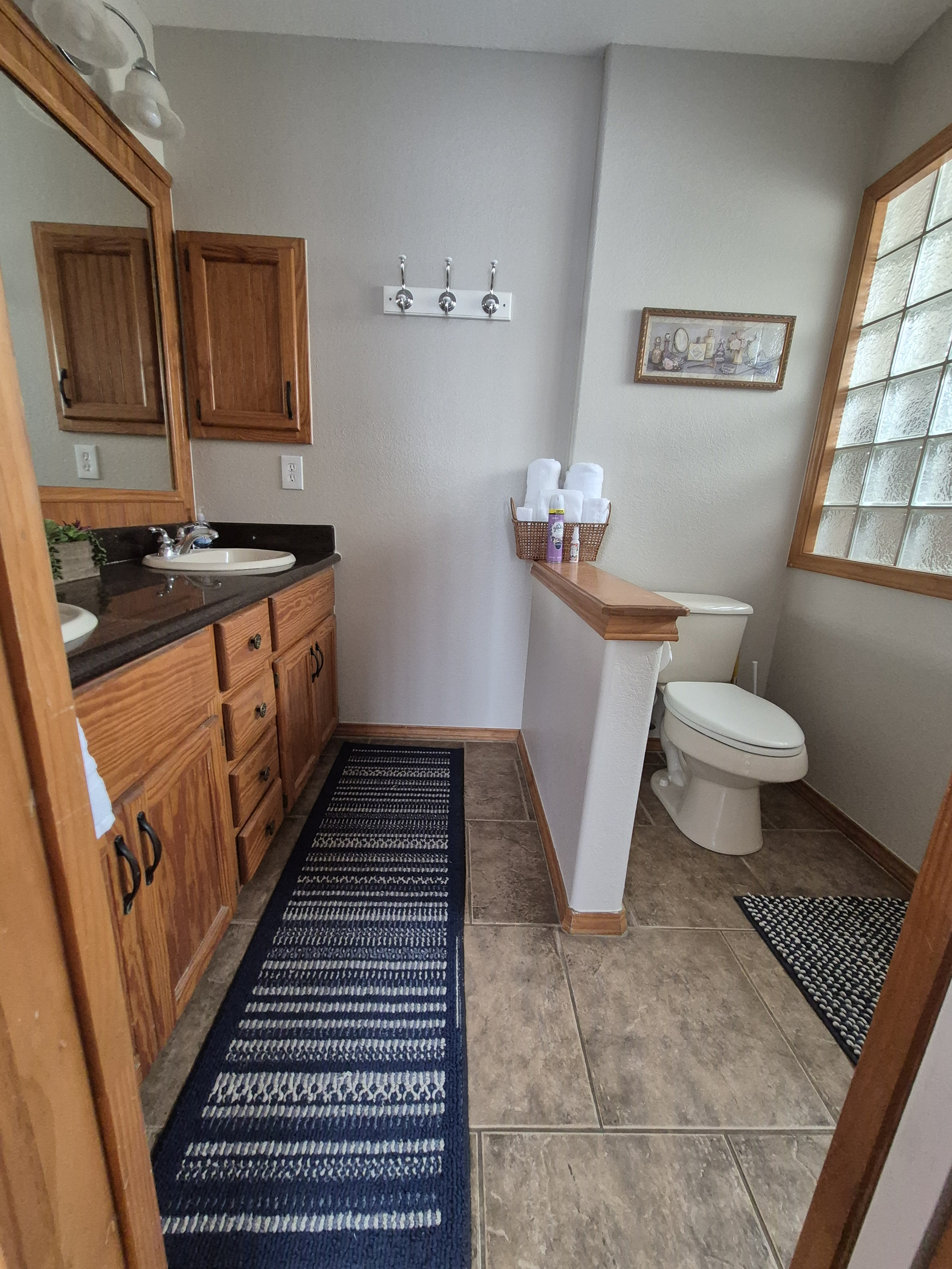 Master bath with double vanity and walk-in shower with bath toiletries provided (2nd/main floor) 