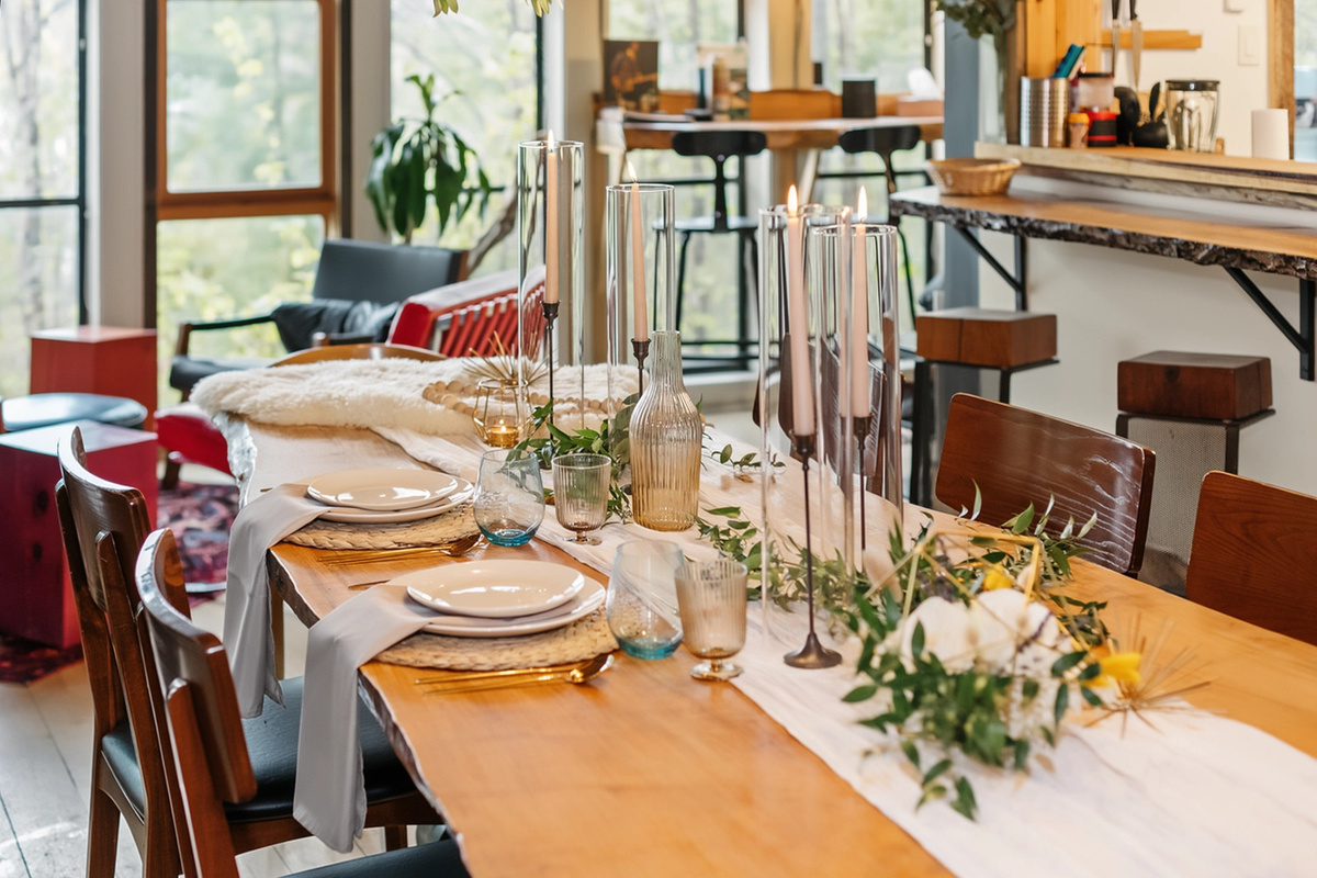 Dining room table set for festive celebration
