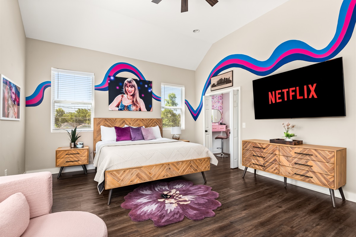 Huge main bedroom, smart TV's.