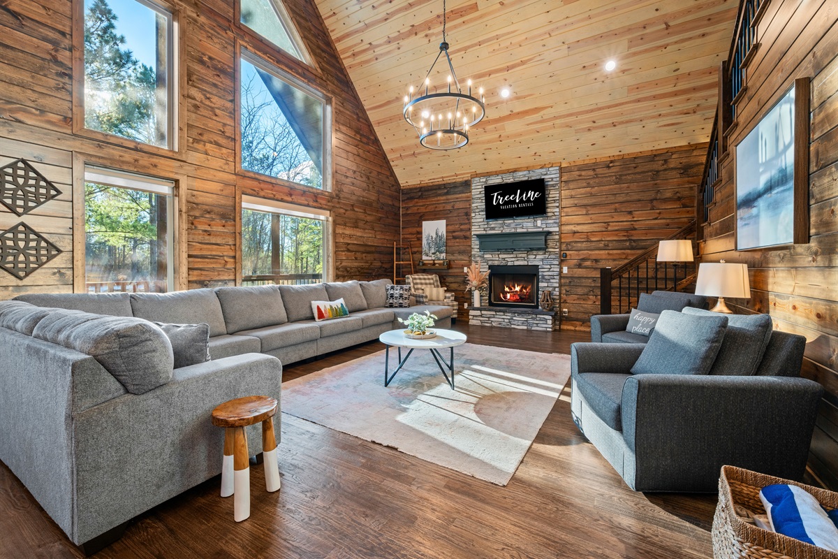 Kick back on the sectional, put your feet up, and enjoy the warm cabin atmosphere that makes it so easy to settle in and feel at home.