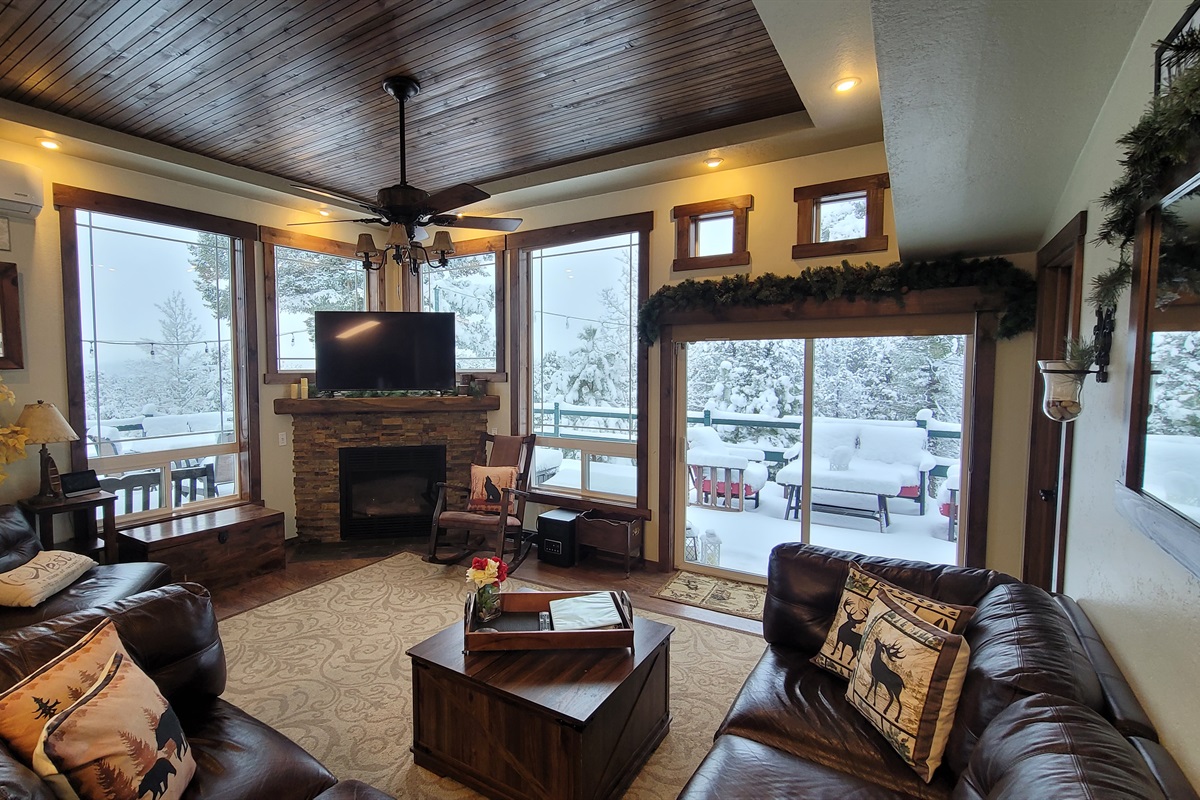 Front LIving area with a view and propane fireplace