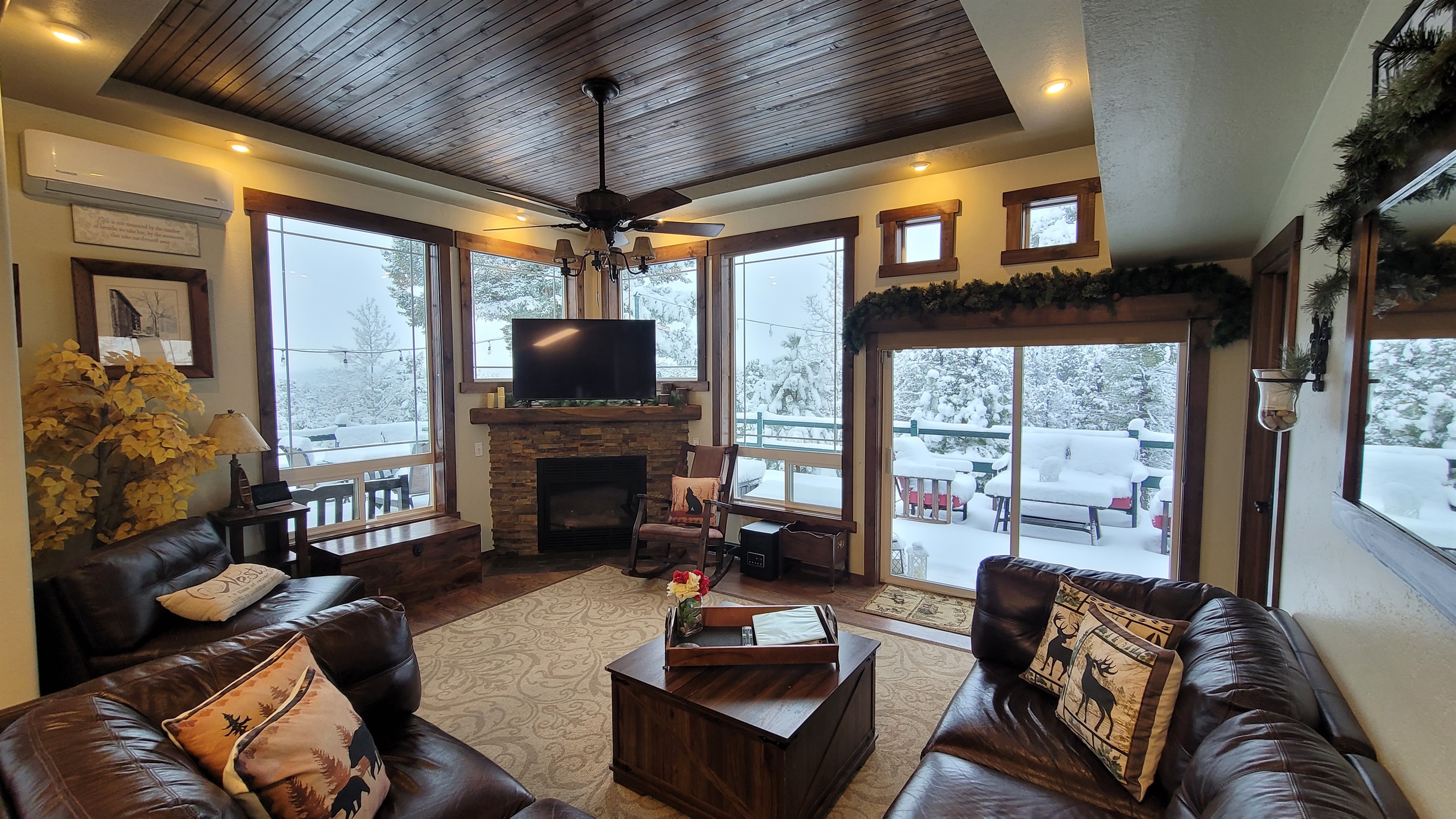 Front LIving area with a view and propane fireplace