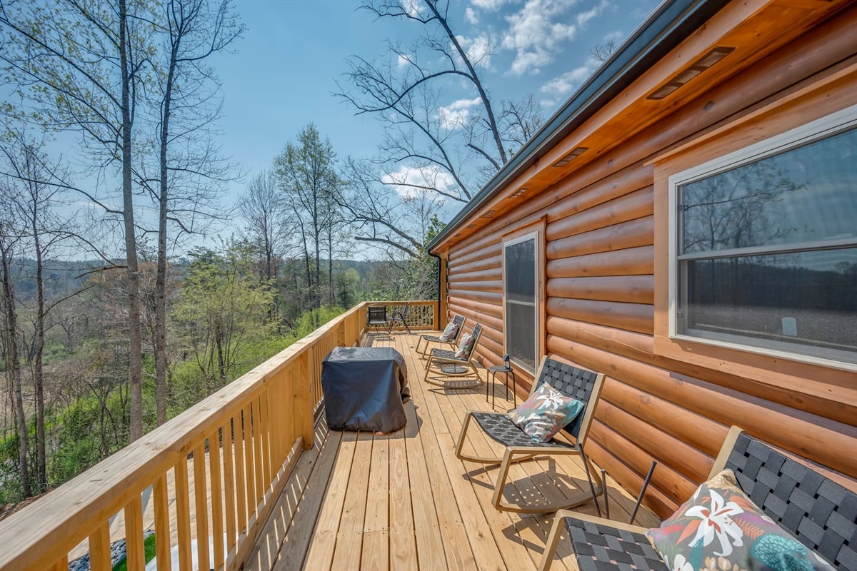 Main deck with fire pit and seating 