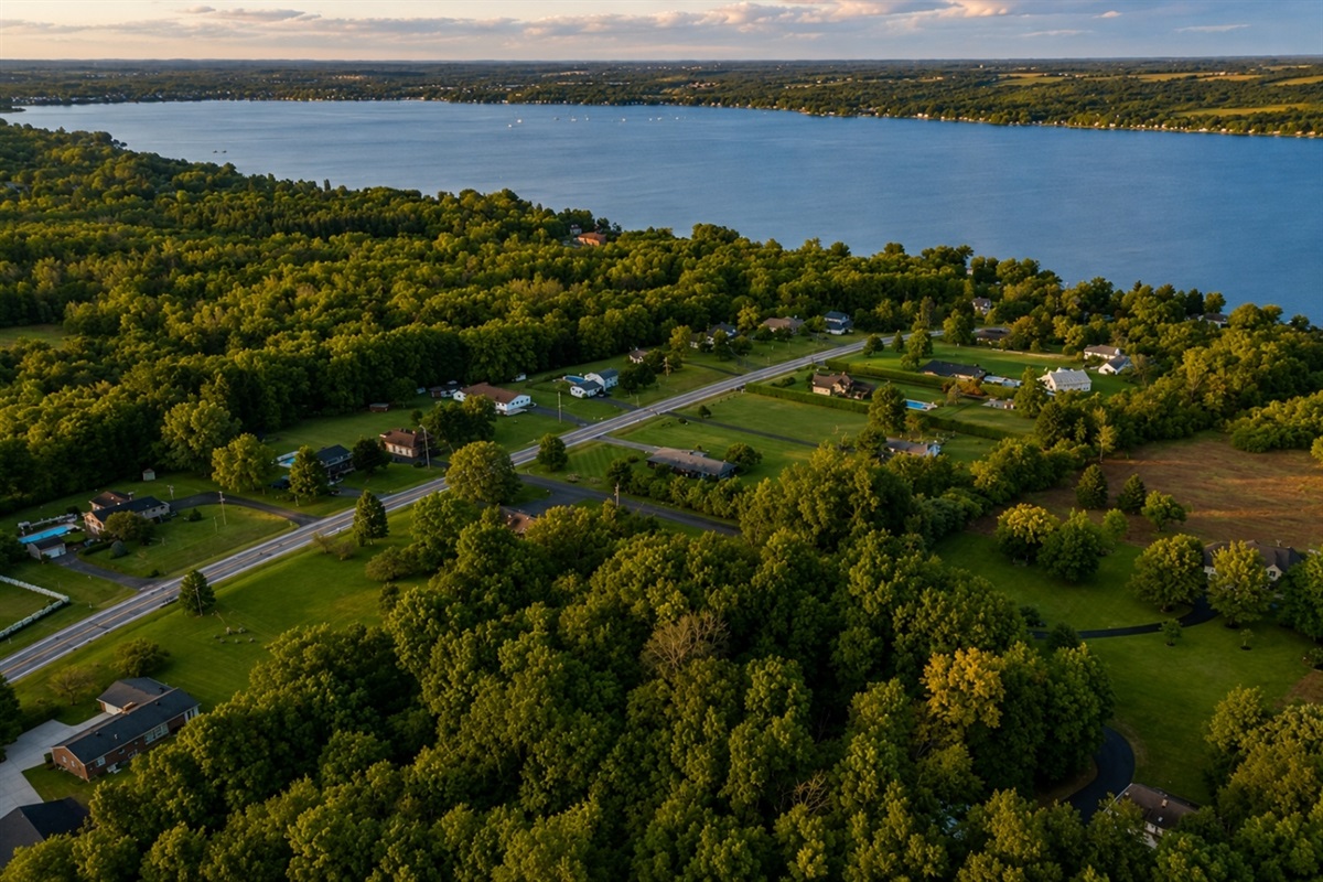 Stunning aerial view showcasing the serene beauty of the lake, lush greenery, and peaceful surrounding neighborhood. Perfect for highlighting location and natural setting.