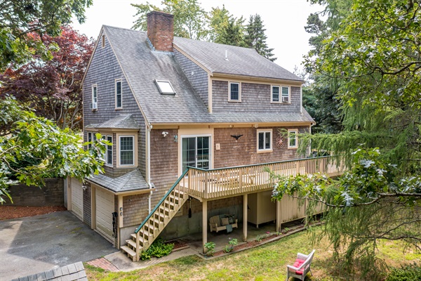Spacious deck with peaceful views of nature.
