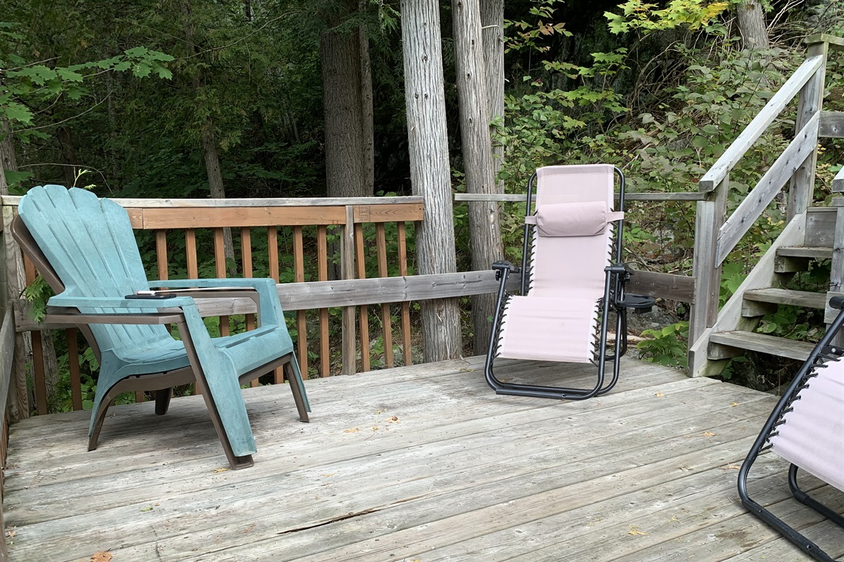 Seating on lower deck just above dock on Lac McArthur
