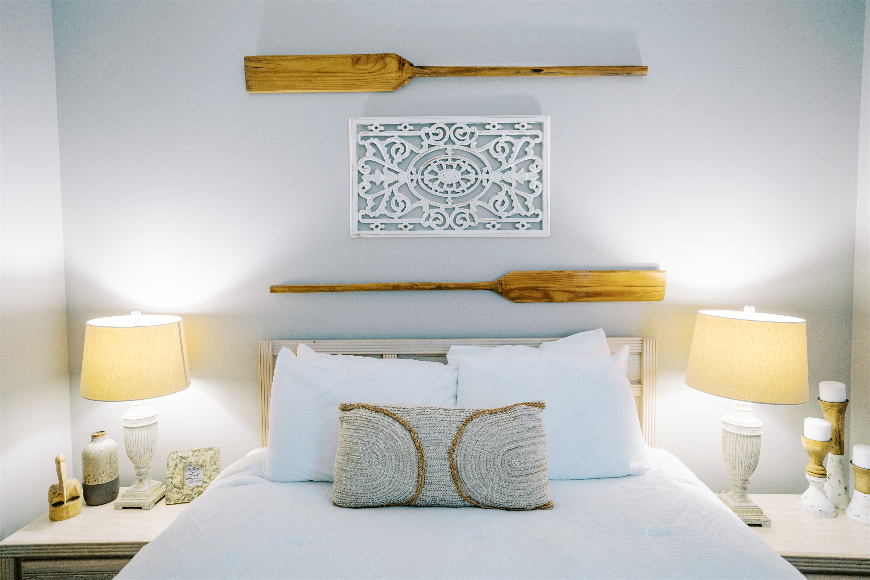 We've setup each bed to be the most inviting! Hard to pick just one! Queen bed.