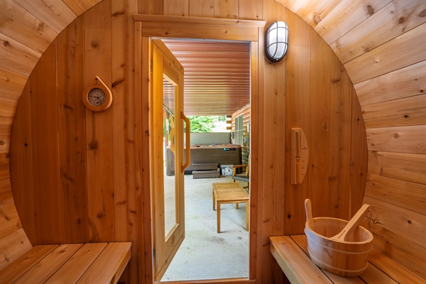 Your stay includes a private sauna—because vacation should feel like a spa
