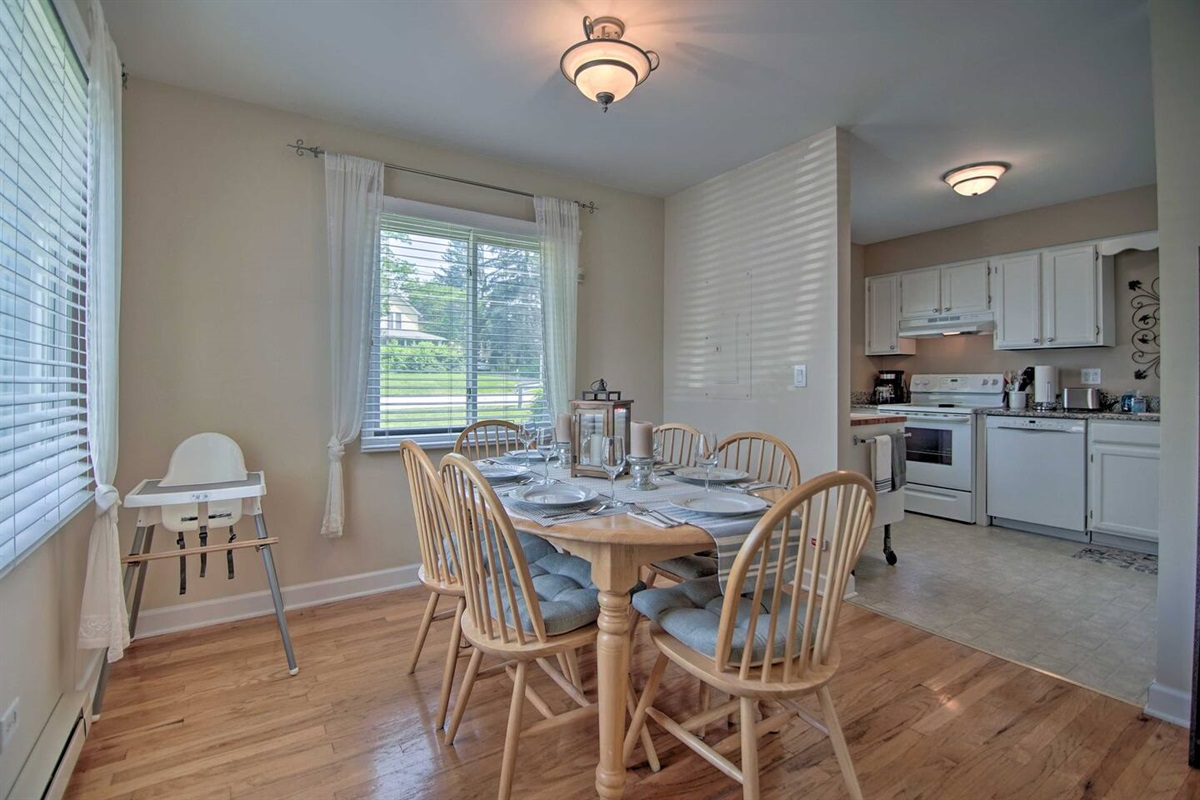 The dining room leads to a fully stocked kitchen for socializing while cooking a home cooked meal and entertaining your fellow guests and family.