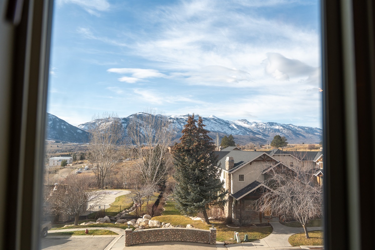 Enjoy soft natural light and scenic views while you get ready for the day.