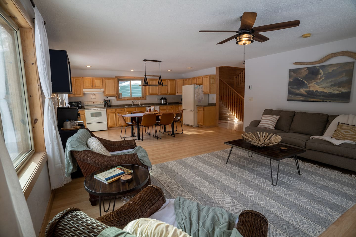 View from the living room into the kitchen.  