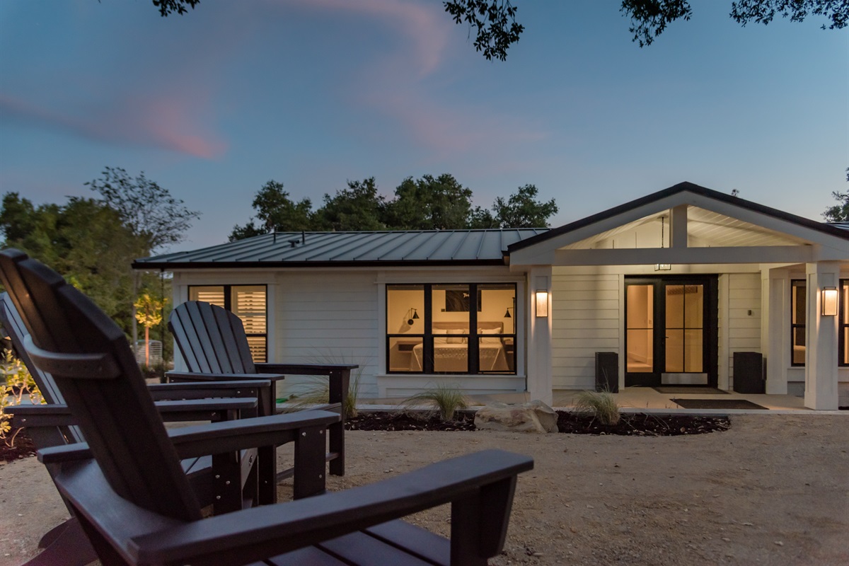 Unwind under the soft evening glow, where starlit skies create a serene, luxury retreat.