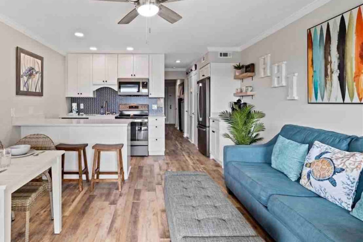 Living room open to the kitchen