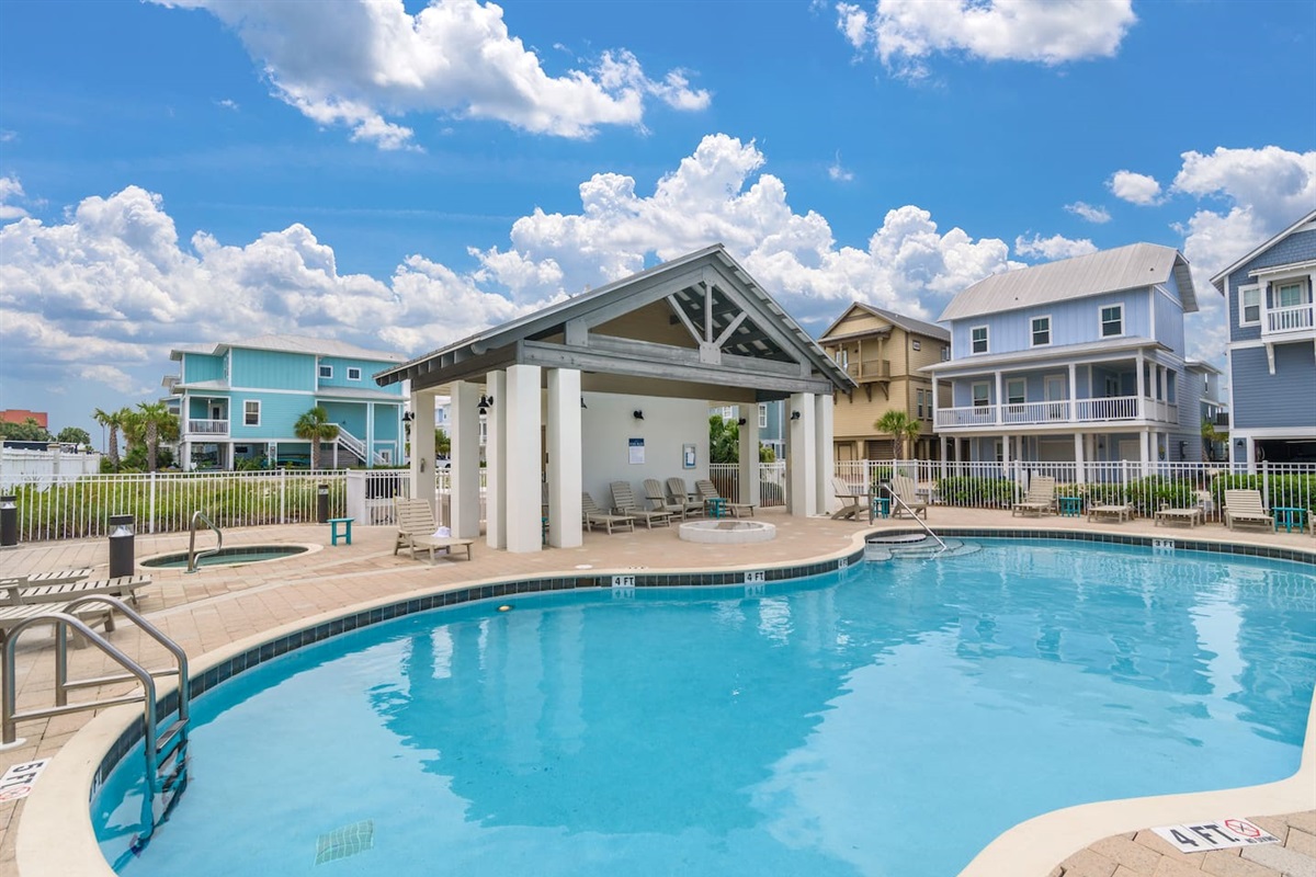 Couple minutes walk to the community swimming pool with hot tub