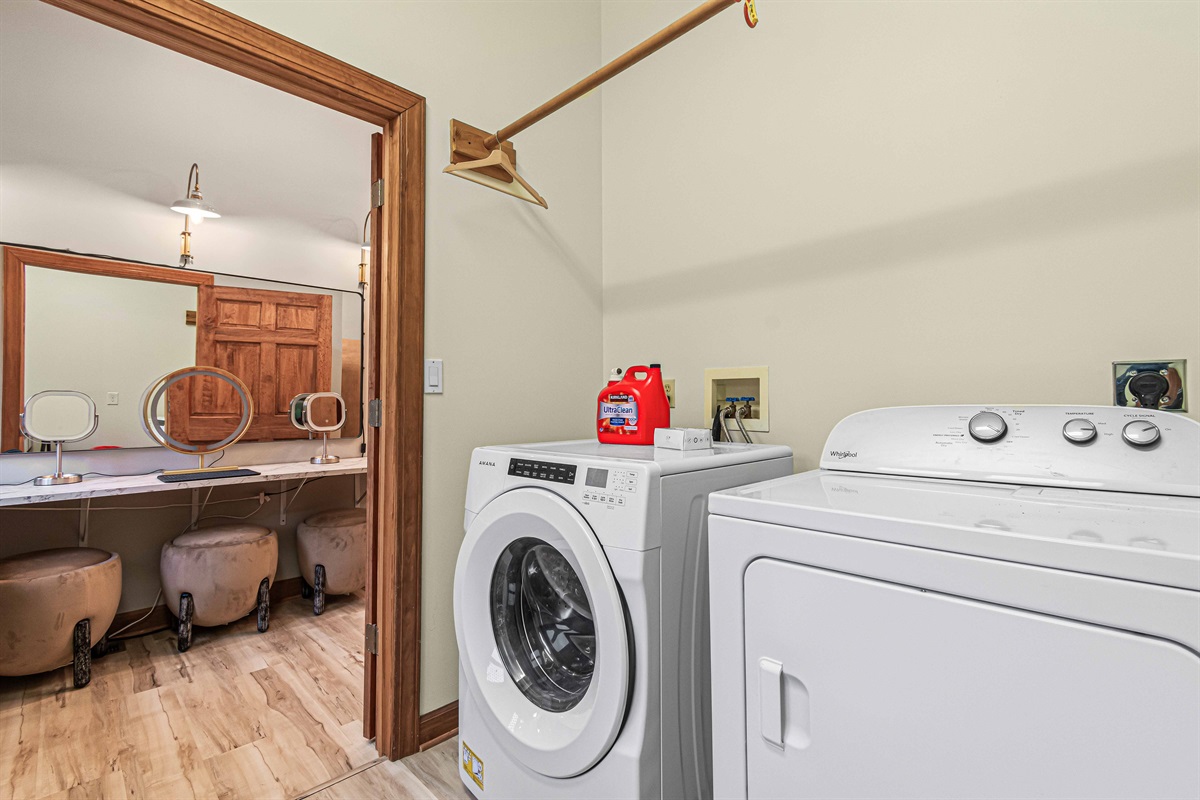 Full sized washer and dryer provided for your laundry needs