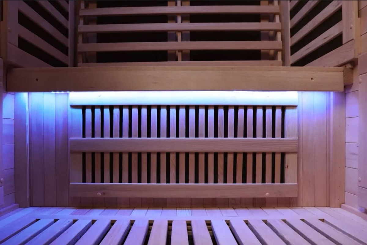 Interior of lighted infra-red sauna.