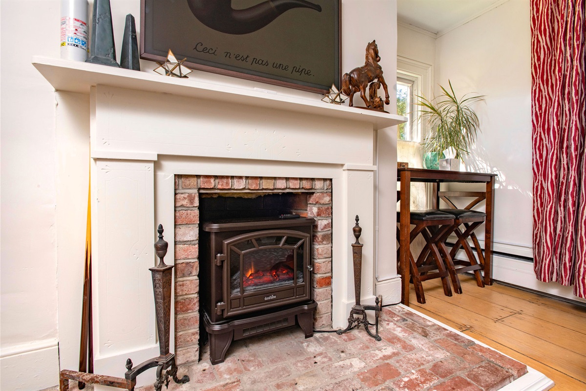 Cozy gas fireplace in our living room.