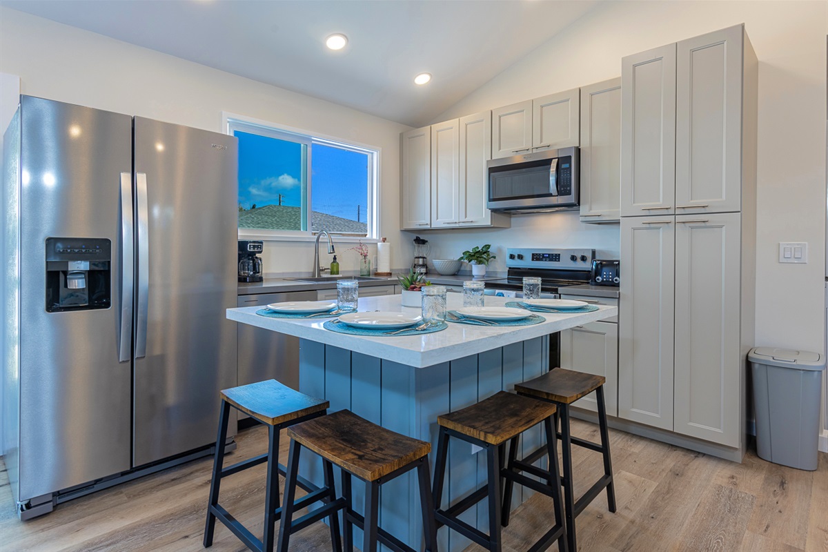 Kitchen Island Can Be Used for Dining, as a Breakfast Buffet or Taco Bar
