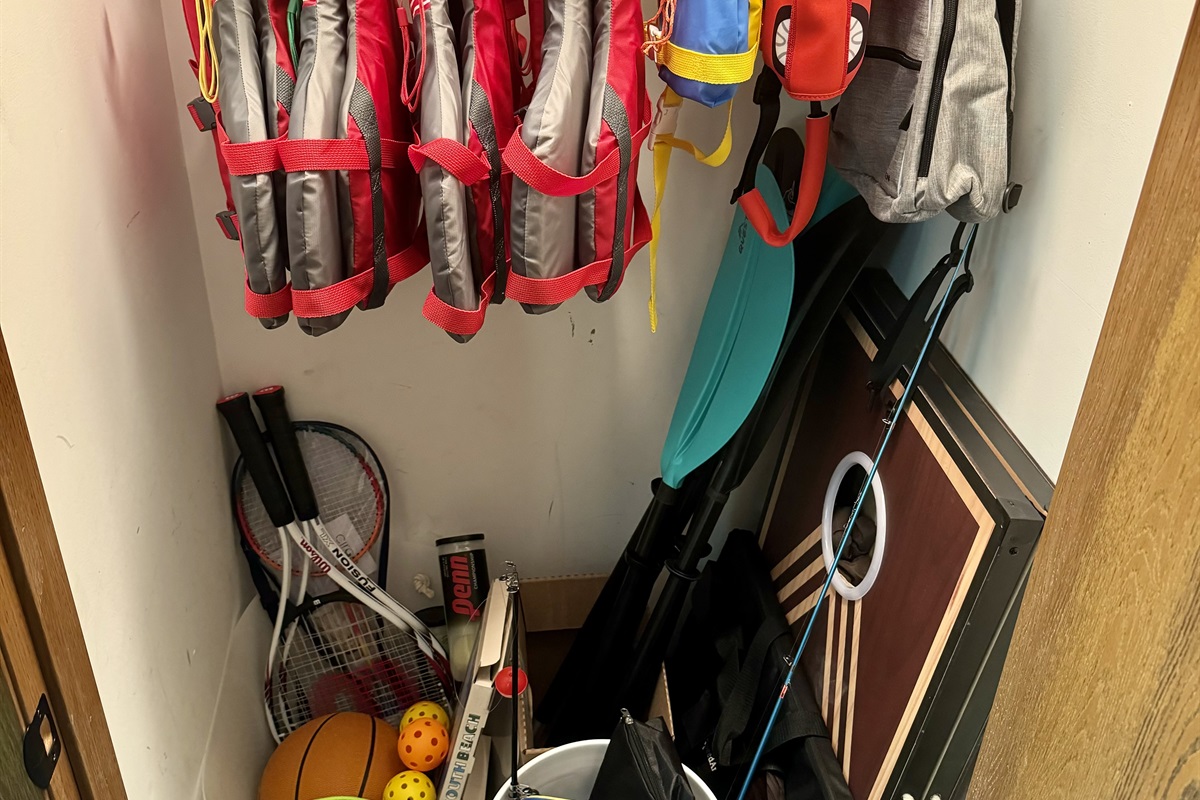 “Adventure gear organized — grab and go for a day of play.”