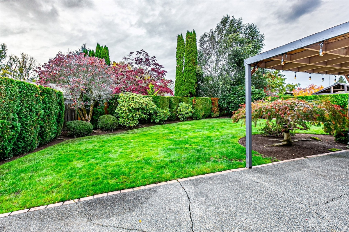 Private, spacious back yard area with covered dining space.
