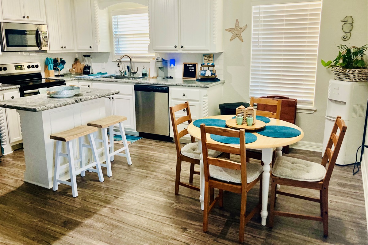 Dining table and kitchen