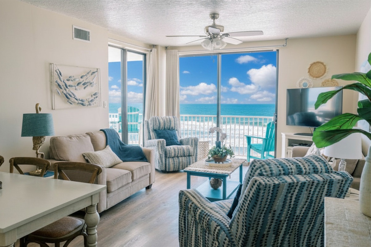 Step right out your sliding window into the sounds of waves and dolphin-watching, all while in PJs!