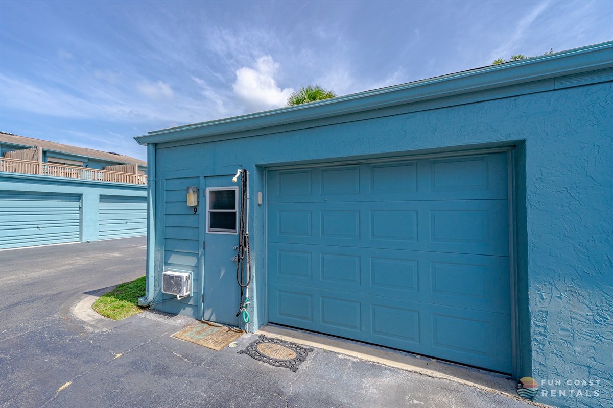 Attached Garage and Outdoor Shower
