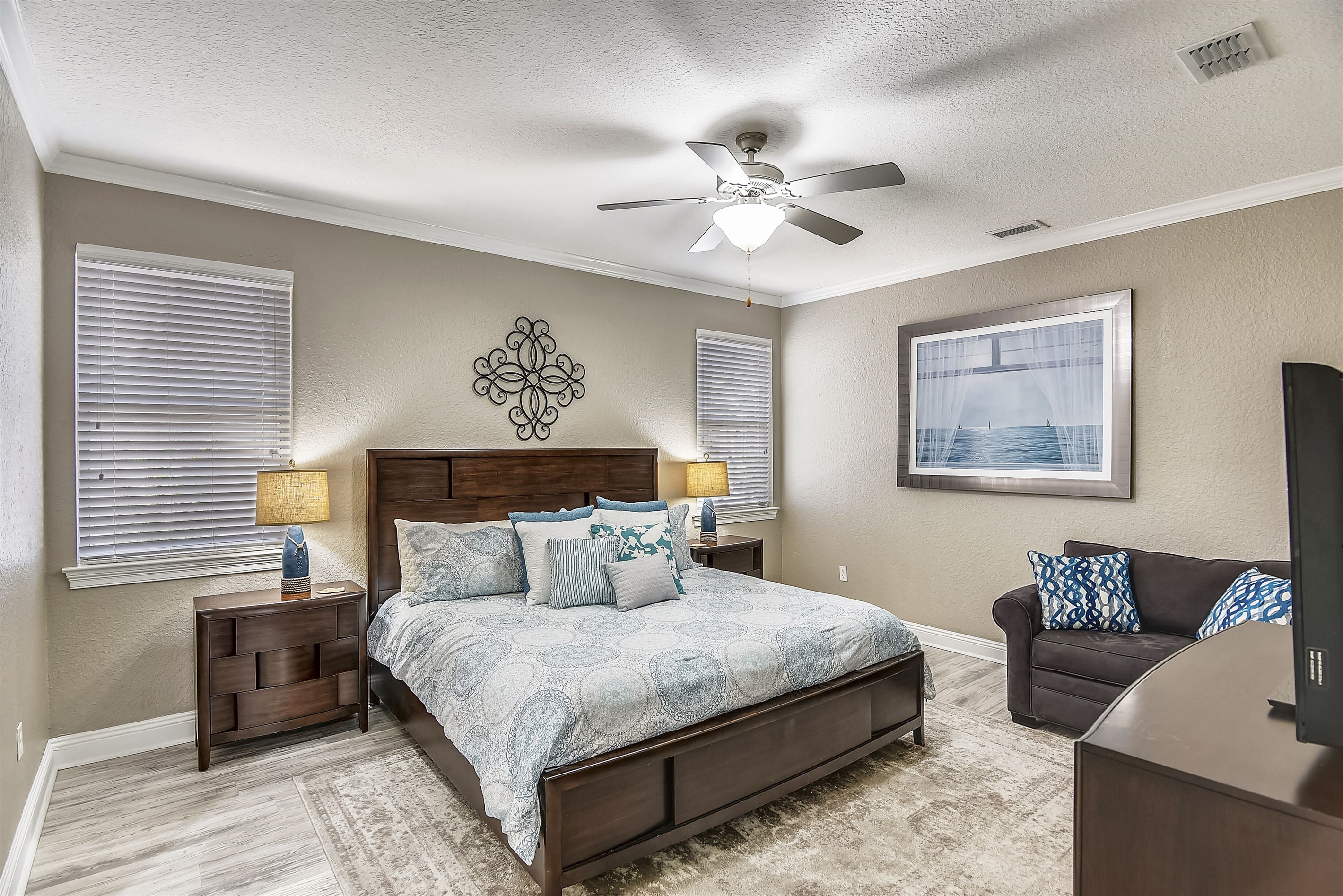 Main floor master bedroom. Loveseat sofa bed.